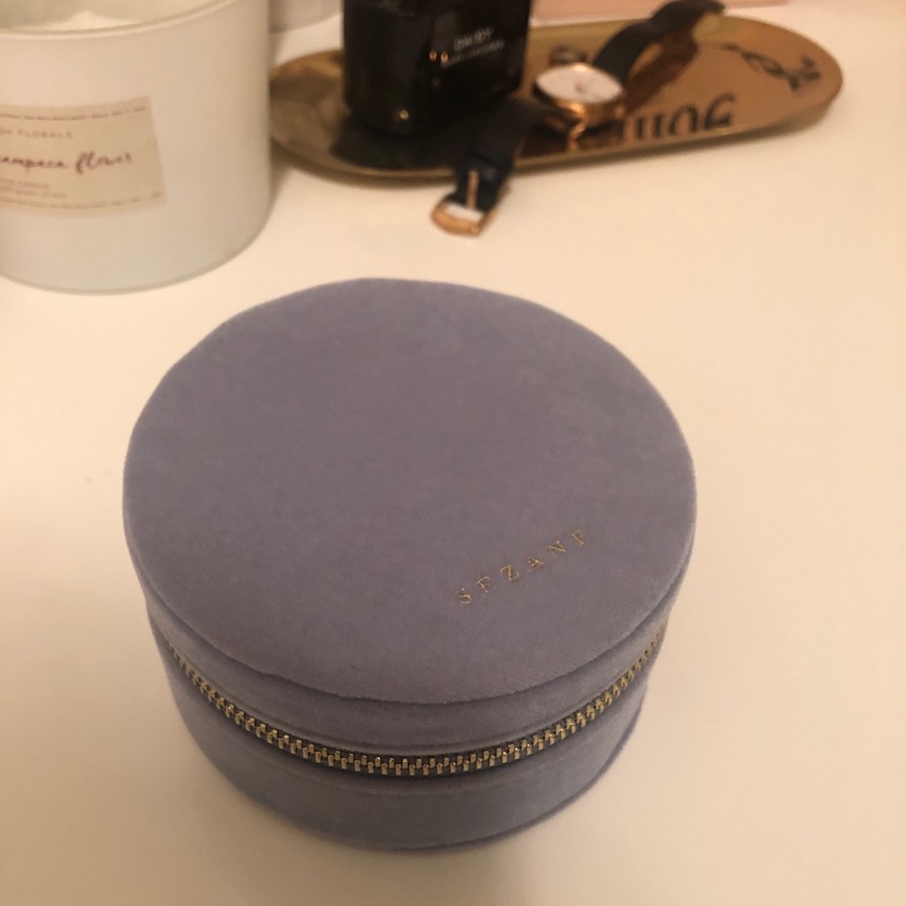 Sezane blue velvet travel jewelry case